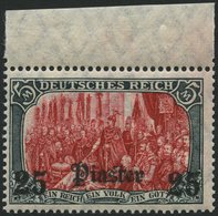 DP TÜRKEI 47b **, 1908, 25 Pia. Auf 5 M., Mit Wz., Karmin Quarzend, Postfrisch, Pracht, Mi. 100.- - Turquia (oficinas)