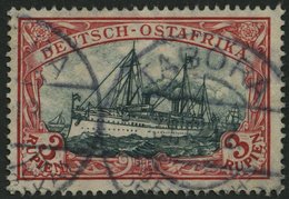 DEUTSCH-OSTAFRIKA 39IAb O, 1908, 3 R. Dunkelrot/grünschwarz, Mit Wz., Pracht, Mi. 300.- - Deutsch-Ostafrika