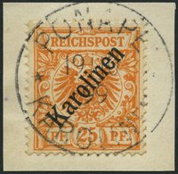 KAROLINEN 5I BrfStk, 1899, 25 Pf. Diagonaler Aufdruck, Prachtbriefstück, Fotoattest Dr. Lantelme, Mi. (3400.-) - Carolines