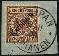 KAROLINEN 6I BrfStk, 1899, 50 Pf. Diagonaler Aufdruck Mit Marianen-Stempel SAIPAN, Prachtbriefstück, Mi. (1800.-) - Karolinen