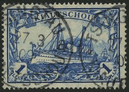 KIAUTSCHOU 35IA PFI O, 1906, 1 $ Schwärzlichblau, Mit Wz., Friedensdruck, Mit Plattenfehler Wertziffer 1 Kreuzweise Schr - Kiaochow