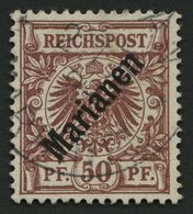 MARIANEN 6I O, 1899, 50 Pf. Diagonaler Aufdruck, Stempel SAIPAN 22.7.00 (Sorte II), Pracht, Fotoattest Jäschke-L. - Isole Marianne