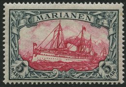 MARIANEN 19 *, 1901, 5 M. Grünschwarz/dunkelkarmin, Ohne Wz., Falzrest, Pracht, Signiert, Mi. 170.- - Isole Marianne