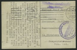 MSP VON 1914 - 1918 (Hilfsstreuminendampfer PRINZ ADALBERT), 22.12.1914, Violetter Briefstempel, Feldpost-Ansichtskarte  - Marittimi