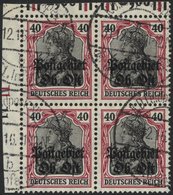 POSTGEBIET OB.OST 10aWOR O, 1916, 40 Pf. Rötlichkarmin/schwarz, Walzendruck 1`4`1/2`3`2 Im Viererblock Aus Der Oberen Li - Ocupación 1914 – 18