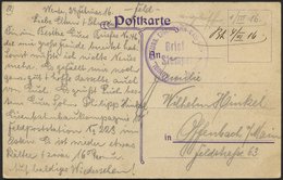 LETTLAND Feldpoststation Nr. 223, 4.3.16 (handschriftlich, Ohne Feldpoststempel), Auf Farbiger Ansichtskarte (Libau-Bahn - Lettland