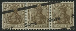 SAARGEBIET 3I F IV **, 1920, 3 Pf. Dunkelockerbraun, Type I, Diagonaler Aufdruck Im Waagerechten Dreierstreifen, Mittler - Otros & Sin Clasificación