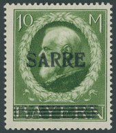 SAARGEBIET 31 *, 1920, 10 M. Bayern-Sarre, Bogenfeld 17, Falzreste, Pracht, Kurzbefund Braun, Mi. 180.- - Autres & Non Classés