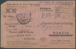 FREIE STADT DANZIG 1926, Geldbrief-Rückschein (geschnitten Auf Briefgröße) Der Postverwaltung Danzig, Zurück Aus Polen M - Altri & Non Classificati