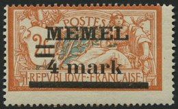 MEMELGEBIET 31yIPF Ia **, 1920, 4 M. Auf 2 Fr. Rötlichorange/hellgrünlichblau, Type I, Mit Abart Querbalken Der 4 Verdic - Memel (Klaipeda) 1923