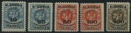 MEMELGEBIET 124-28 **, 1923, Staatsdruckerei Kowno, Postfrisch, 10 M. Kleine Gummiknitter Sonst Prachtsatz, Mi. 120.- - Memelland 1923