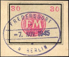 FREDERSDORF Sp 250 BrfStk, 1945, 30 Pf. Rahmengröße 38x28 Mm, Kleine Wertziffern, Mit Stempel Vom 7. November, Prachtbri - Privatpost