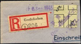 GROSSRÄSCHEN-VORLÄUFER V 20c BrfStk, 1945, 5 Pf. Blau Auf Grün, Zwei Wertangaben, Großes Prachtbriefstück Mit R-Zettel,  - Posta Privata & Locale