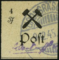 GROSSRÄSCHEN 14BIII O, 1945, 4 Pf. Schwarz Auf Weiß, Ungezähnt, Type III, Pracht, Mi. 250.- - Posta Privata & Locale