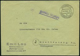 ALL. BES. GEBÜHR BEZAHLT ANNAHÜTTE (NIEDERLAUSITZ), 4.2.46, Violetter Unterstrichenener L1 Gebühr Bezahlt, Prachtbrief - Sonstige & Ohne Zuordnung