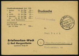 ALL. BES. GEBÜHR BEZAHLT BAD MERGENTHEIM, 3.7.47, Violetter L1 Gebühr Bezahlt, Drucksachenkarte, Pracht - Otros & Sin Clasificación