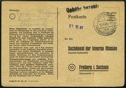 ALL. BES. GEBÜHR BEZAHLT LICHTENBERG FREIBERG (SACHSEN) 2, 15.11.45, L1 Gebühr Bezahlt Auf Suchdienstkarte, Feinst - Other & Unclassified