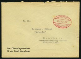 ALL. BES. GEBÜHR BEZAHLT MANNHEIM 1 Gebühr Bezahlt, 28.6.46, Roter Ellipsenstempel, Auf Prachtbrief - Other & Unclassified