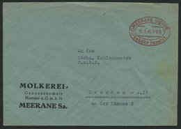 ALL. BES. GEBÜHR BEZAHLT MEERANE (SACHSEN) Gebühr Bezahlt, 11.1.46, Roter Ellipsenstempel Mit Gebrochenem Steg, Prachtbr - Sonstige & Ohne Zuordnung