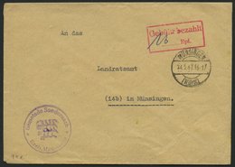 ALL. BES. GEBÜHR BEZAHLT MÜNSINGEN, Roter R2 Gebühr Bezahlt/ Rpf., Handschriftlicher Gebührenvermerk, Behördenbrief, Fei - Otros & Sin Clasificación