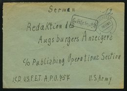 ALL. BES. GEBÜHR BEZAHLT OBERSTAUFEN, 3.10.45, R1 Gebühr Bezahlt Auf Brief, Handschriftlich 12, Pracht - Other & Unclassified