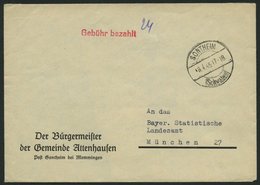 ALL. BES. GEBÜHR BEZAHLT SONTHEIM, 28.12.45, Roter L1 Gebühr Bezahlt, Prachtbrief - Otros & Sin Clasificación