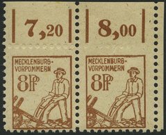 MECKLENBURG-VORPOMMERN 15a Paar **, 1945, 8 Pf. Mittelsiena Im Waagerechten Paar Aus Der Rechten Oberen Bogenecke, Oberr - Andere & Zonder Classificatie