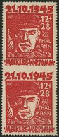 MECKLENBURG-VORPOMMERN 22a Paar *, 1945, 12 Pf. Rot Faschismus Im Senkrechten Paar, Zähnung In Der Mitte Nur Leicht Ange - Autres & Non Classés