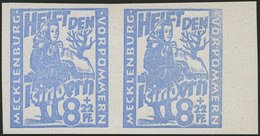 MECKLENBURG-VORPOMMERN 27aXVIIU **, 1945, 8 Pf. Hellultramarin Kinderhilfe Mit Plattenfehler Rechteckiger Weißer Fleck U - Other & Unclassified