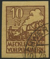 MECKLENBURG-VORPOMMERN 35y O, 1946, 10 Pf. Lebhaftsiena, Graustichiges Papier, Mit Abart Farbpunkt An Der Linken Randlin - Otros & Sin Clasificación