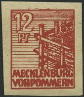 MECKLENBURG-VORPOMMERN 36ydU **, 1946, 12 Pf. Braunrot, Graues Papier, Ungezähnt, Pracht, Gepr. Kramp, Mi. 500.- - Altri & Non Classificati