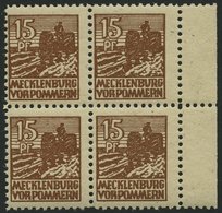 MECKLENBURG-VORPOMMERN 37yd VB **, 1946, 15 Pf. Mittelsiena, Graues Papier, Im Viererblock, Pracht, Gepr. Kramp, Mi. 320 - Other & Unclassified
