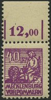 MECKLENBURG-VORPOMMERN 40yb **, 1946, 40 Pf. Violettpurpur, Oberrandstück, Pracht, Gepr. Kramp, Mi. (100.-) - Sonstige & Ohne Zuordnung