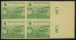 PROVINZ SACHSEN 85wb **, 1945, 6 Pf. Lebhaftgrün Im Randviererblock, Pracht, Gepr. Schulz, Mi. 80.- - Altri & Non Classificati