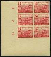 PROVINZ SACHSEN 86II **, 1945, 12 Pf. Bodenreform Mit Abart Herz Bei Z Von Provinz, Im Neunerblock Aus Der Linken Untere - Andere & Zonder Classificatie