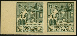 PROVINZ SACHSEN 87BIX **, 1946, 6 Pf. Wiederaufbau, Ungezähnt, Mit Abart S Und A Von Sachsen Unten Miteinander Verbunden - Otros & Sin Clasificación