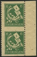 THÜRINGEN 95AYdz1Uw **, 1945, 6 Pf. Schwärzlichopalgrün, Spargummierung, Dickes Papier, Steigende Papierstreifung, Im Se - Otros & Sin Clasificación