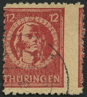 THÜRINGEN 97AXar O, 1945, 12 Pf. Karminrot, Vollgummierung, Hellchromgelbes Papier, Dicke Gummierung, Feinst (kleiner Za - Otros & Sin Clasificación