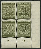 WEST-SACHSEN 135Xa VB **, 1945, 30 Pf. Bräunlicholiv, Wz. 1X, Viererblock Aus Der Rechten Unteren Bogenecke, Pracht, Gep - Altri & Non Classificati