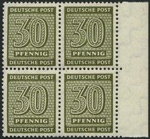 WEST-SACHSEN 135Xa VB **, 1945, 30 Pf. Bräunlicholiv, Wz. 1X, Im Randviererblock, Pracht, Gepr. Dr. Jasch, Mi. 800.- - Autres & Non Classés