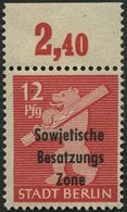 ALLGEMEINE-AUSGABEN 204wazDDII **, 1948, 12 Pf. Mittelkarminrot, Aufdruck Einmal Normal Und Zusätzlicher Blinddruck, Pra - Autres & Non Classés