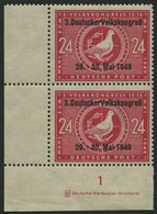 ALLGEMEINE-AUSGABEN 233IDZ **, 1949, 24 Pf. 3. Volkskongreß, Aufdruck-Type I, Mit Druckereizeichen Im Senkrechten Paar A - Autres & Non Classés