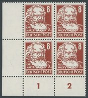 DDR 329vaYI VB **, 1953, 8 Pf. Braunorange Marx, Wz. 2YI, Im Linken Unteren Eckrandviererblock, Postfrisch, Pracht, Mi.  - Used Stamps
