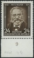 DDR 430I **, 1954, 24 Pf. Fitz Reuter Mit Abart Haarscheitel Retuschiert (Feld 49), Pracht, Mi. 200.- - Used Stamps