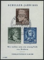 DDR Bl. 12IV O, 1955, Block Schiller Mit Abart Vorgezogener Fußstrich Bei J, Ersttags-Sonderstempel, Pracht, Mi. 100.- - Usati