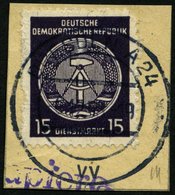 DIENSTMARKEN A D 21IIXI BrfStk, 1954, 15 Pf. Schwarzgrauviolett, Type II, Wz. 2XI, Auf Briefstück, Marke Fehlerhaft, Mi. - Autres & Non Classés