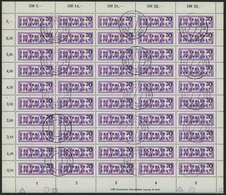 DIENSTMARKEN B D 9L O, 1956, 70 Pf. ZKD Im Vollständigen Bogen (50) Mit Druckvermerk Und Abart 9I, Stempel Ungültig, Unt - Other & Unclassified