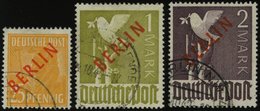 BERLIN 27,33/4 O, 1949, 25 Pf., 1 Und 2 M. Rotaufdruck, 3 Werte üblich Gezähnt Pracht, Gepr. Schlegel, Mi. 885.- - Andere & Zonder Classificatie