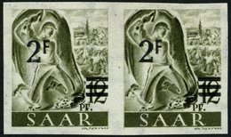 SAARLAND 229YIU Paar **, 1947, 2 Fr. Auf 12 Pf. Schwarzgrauoliv, Wz. 1Y, Ungezähnt, Im Waagerechten Paar, Pracht, Gepr.  - Autres & Non Classés