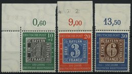 BUNDESREPUBLIK 113-15 **, 1949, 100 Jahre Briefmarken Vom Oberrand, Prachtsatz - Usati